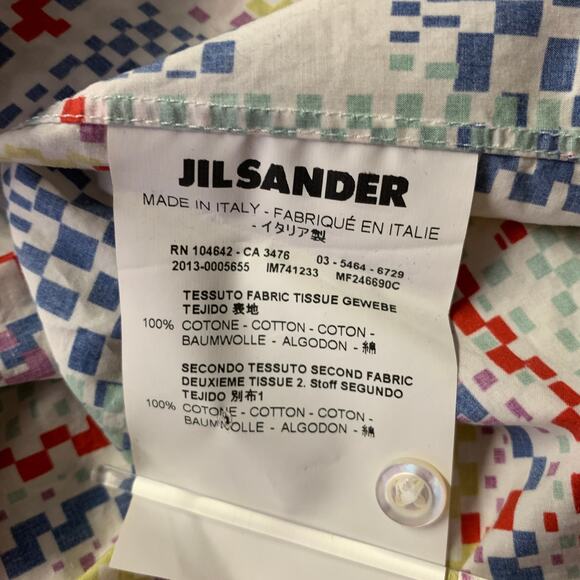 JIL SANDER Size L White Multi-Color Cotton Short Sleeve Shirt - Picture 6 of 7
